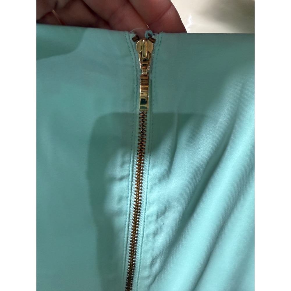 Express Seafoam Green Peplum Blouse Cap Sleeve Exposed Gold Zipper Top Large - Picture 6 of 8